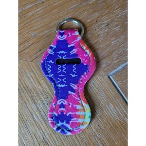 NEW Tie Dye Neoprene Chapstick Holder Key Chain and chapstick